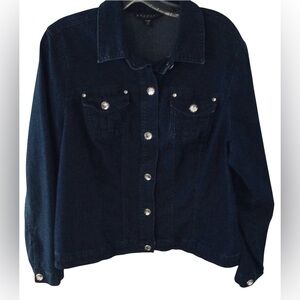 Baccini Dark Denim Jean Jacket Coat Rhinestone Buttons Size 14/16